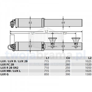 LUX GV 2B KIT - zestaw dł. skrzydła max. 3,5 m, waga skrzydła 300 kg