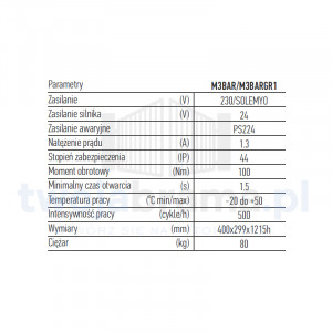 NICE M3BAR - jednostka centralna dla ramienia do 3 m