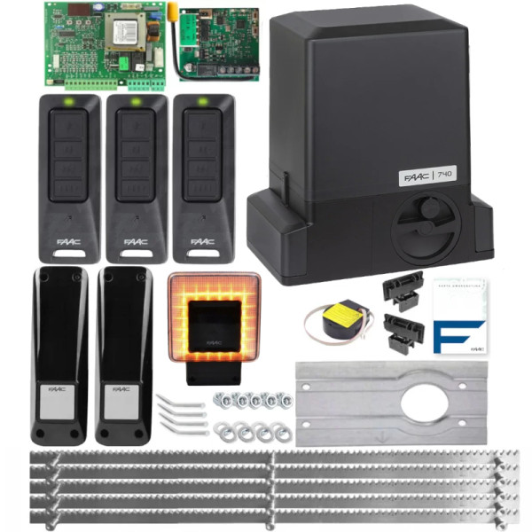FAAC 740 - Zestaw do bramy przesuwnej 500 kg 3 Piloty | Listwa | XLED