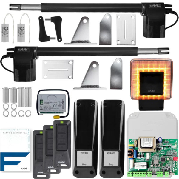 FAAC 414 ALFA - Zestaw do bramy dwuskrzydłowej do 8m 3 piloty | XLED